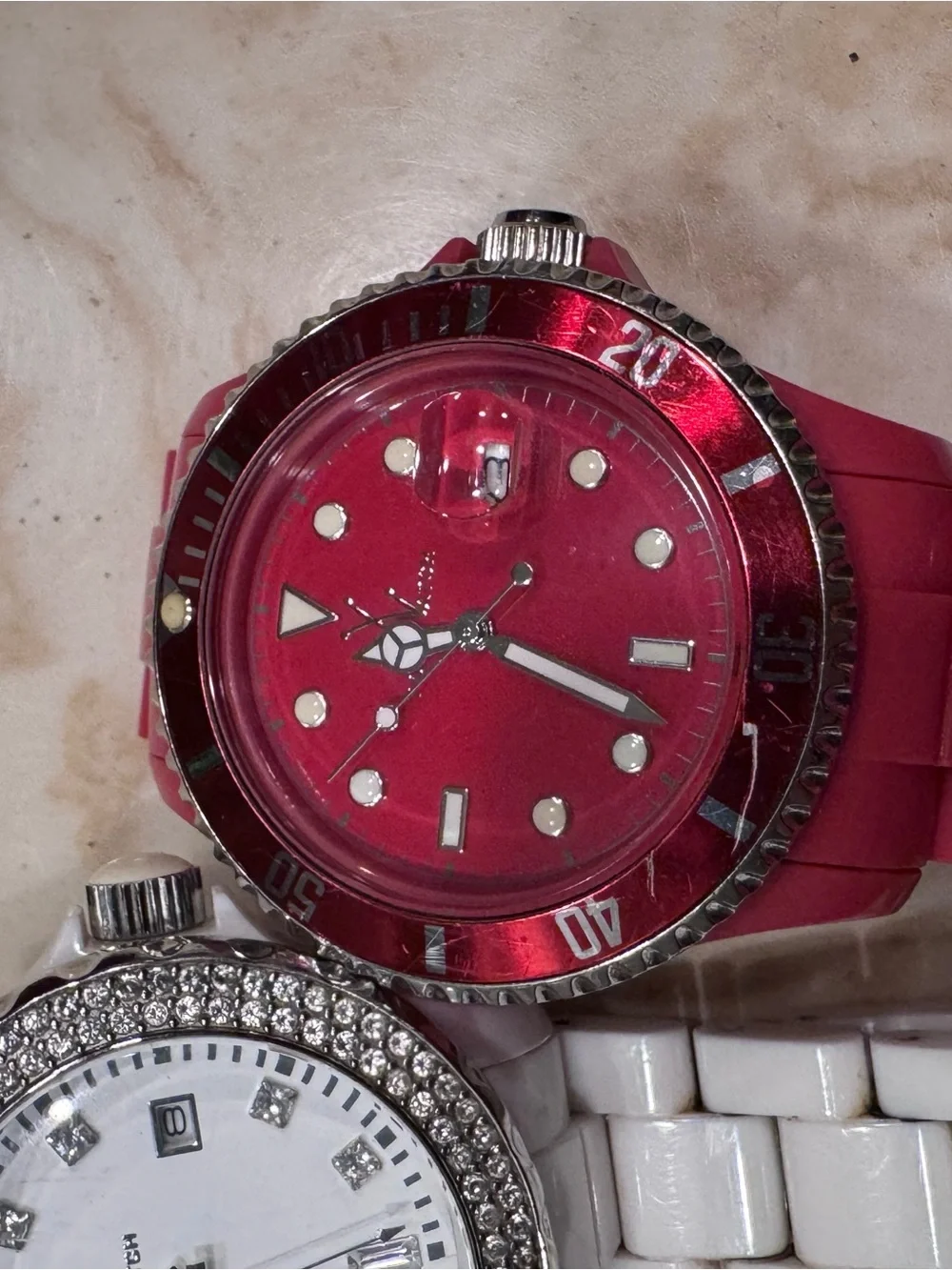 ToyWatch Trio: Red, White and Black Ceramic-Style Bracelet Watches